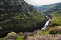 Panoramic view of Aksu canyon with a river in rocks in spring in Kazakhstan Royalty Free Stock Photo
