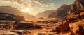 Panoramic view of Al Ula desert at sunset - AI Generated Royalty Free Stock Photo