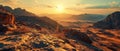 Panoramic View of Al Ula Desert Sunset Mountains - AI Generated Royalty Free Stock Photo