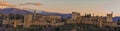 Panoramic view of Alhambra Palace from San Nicolas viewpoint sunset (Granada, Spain)