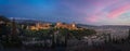 Panoramic view of Alhambra and Sierra Nevada at sunset - Granada, Andalusia, Spain Royalty Free Stock Photo