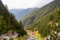 Panoramic view of alpine valley on the hiking trail leading to Mount Olmypus, Thessaly, Greece, Europe. pine trees in summer Royalty Free Stock Photo