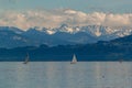 Panoramic view of the Alps from the German coast of Bodensee Royalty Free Stock Photo