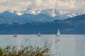 Panoramic view of the Alps from the German coast of Bodensee Royalty Free Stock Photo