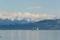 Panoramic view of the Alps from the German coast of Bodensee Royalty Free Stock Photo