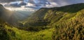 Panoramic view of amazing sunrise over mountain valley Royalty Free Stock Photo