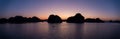 Panoramic view on amazing sunset at Ha Long Bay. South China Sea, Vietnam, Asia Royalty Free Stock Photo