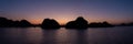 Panoramic view on amazing sunset at Ha Long Bay. South China Sea, Vietnam Royalty Free Stock Photo