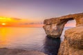 Panoramic View of Amazing Sunset over the Sea near Azure Window using as Wallpaper or Nature Background, Gozo, Malta Royalty Free Stock Photo