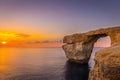 Panoramic View of Amazing Sunset over the Sea near Azure Window using as Wallpaper or Nature Background, Gozo, Malta Royalty Free Stock Photo