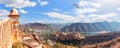 Panoramic view of the Amber Fort, Maotha Lake and the Aravalli Range, view from the Jaigarh Fort, Jaipur, Rajasthan, India Royalty Free Stock Photo