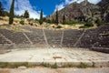 Panoramic view of Amphitheater in Ancient Greek archaeological site of Delphi, Greece Royalty Free Stock Photo