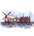 The panoramic view of Amsterdam watercolor