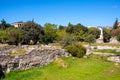 Panoramic view of ancient Athenian Agora archeological area with Temple of Hephaistos - Hephaisteion in Athens, Greece