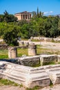 Panoramic view of ancient Athenian Agora archeological area with Temple of Hephaistos - Hephaisteion in Athens, Greece