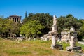 Panoramic view of ancient Athenian Agora archeological area with Temple of Hephaistos - Hephaisteion in Athens, Greece