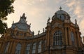 Panoramic view of ancient building in the Vajdahunyad Castle Hungarian agriculture museum Royalty Free Stock Photo