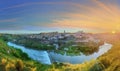 Panoramic view of ancient city and Alcazar on a hill over the Tagus River, Castilla la Mancha, Toledo, Spain Royalty Free Stock Photo