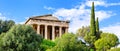 Panoramic view of ancient greek temple of Hephaestus against blue sky background in Agora in Athens center, Greece Royalty Free Stock Photo