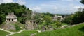 Panoramic view on ancient Palenque Maya archaeological site: ruins, temples