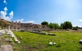 Panoramic view of ancient ruins in Bergama Asklepion Archaeological Site.