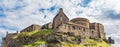 Panoramic view of ancient stone buildings in the medieval castle of Edinburgh, Scotland. Royalty Free Stock Photo