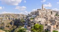Panoramic view of the ancient town of Matera in beautiful golden morning light at sunrise, Basilicata, southern Royalty Free Stock Photo