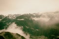 Panoramic view of the Andes in mist on the Inca Trail. Peru. South America. Royalty Free Stock Photo