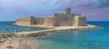 Panoramic view of Aragonese Fortress at dusk, Calabria - Italy