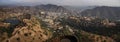 Panoramic view of the Aravalli Hills, Amer, and the Amer Fort from Nahargarh Fort, Jaipur, Rajasthan, India