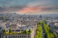 Panoramic View from Arc de Triomphe Notheast to Sacre Coeur Church, Paris Royalty Free Stock Photo