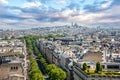 Panoramic View from Arc de Triomphe Notheast to Sacre Coeur Church, Paris Royalty Free Stock Photo