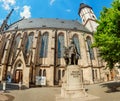 Panoramic view of Architecture and Facade of St. Thomas Church Thomaskirche in Leipzig. Travel