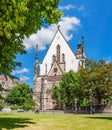 Panoramic view of Architecture and Facade of St. Thomas Church Thomaskirche in Leipzig. Travel