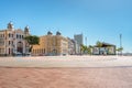 Panoramic view of Architecture in Marco Zero Ground Zero Square at Ancient Recife district - Recife, Pernambuco, Brazil Royalty Free Stock Photo