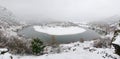 Panoramic view of Arda river in Rodopi Mountains. Kardzali province, Bulgaria, in snowy winter day Royalty Free Stock Photo