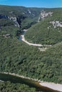 Panoramic view of Ardeche Gorges with forested canyons and a mountain river