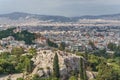 Panoramic view of the Areopagus hill and Athens City, an Ancient Rock Observation Deck in the Acropolis of Athens, Greece Royalty Free Stock Photo