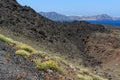 Panoramic view around Chimney of volcano in Nea Kameni island near Santorini, Greece Royalty Free Stock Photo