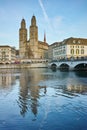 Panoramic view around Grossmunster church, Zurich, Switzerland