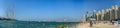 Panoramic view around Jumeirah Beach with Ain Dubai, Skydive Dubai, Dubai Harbour, The Palm, JBR Beach with skyscrapers Royalty Free Stock Photo