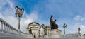 Panoramic view of Art bridge in front of Ministry of Finnance in Skopje