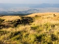 Panoramic view of Aso volcanic caldera from the mountain of central goup Royalty Free Stock Photo
