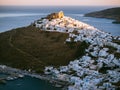 Panoramic view of Astypalaia Chora with the sun setting and a sm Royalty Free Stock Photo