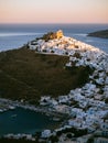 Panoramic view of Astypalaia Chora with the sun setting and a sm Royalty Free Stock Photo