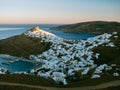 Panoramic view of Astypalaia Chora with the sun setting and a sm Royalty Free Stock Photo
