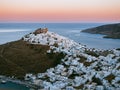 A panoramic view of Astypalaia Chora after sundown