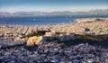 Panoramic view of Athens city from Lycabettus hill at sunrise To Acropolis, Greece