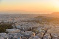 Panoramic view of Athens city from Lykavittos Hill at sunset time