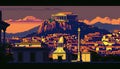 Panoramic view of Athens, Greece. Vector illustration in retro style Royalty Free Stock Photo